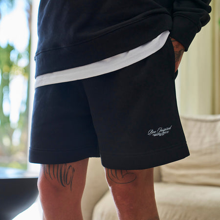 Bee Inspired Team Cotton Short in Black, relaxed fit shorts in premium brushed fleece, back view