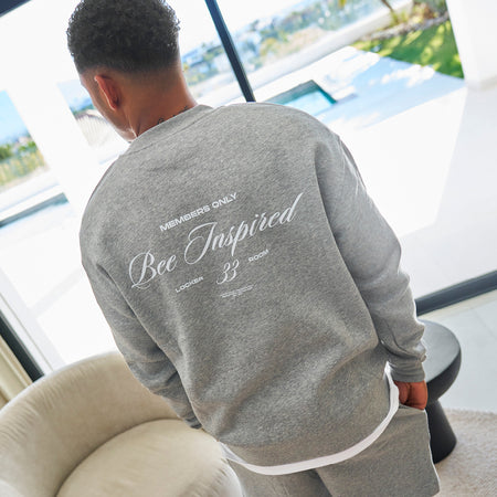 Bee Inspired Team Crew in Athletic Grey, relaxed fit crew sweatshirt in premium brushed fleece, front view