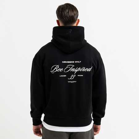 Bee Inspired Team Hoodie in Black, hoodie in soft fleece fabric with embroidered and printed graphics, front view