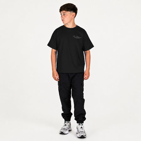 Bee Inspired Junior Team T-Shirt in Black, heavyweight cotton junior tee with dropped shoulders, front view