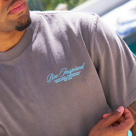 Bee Inspired Team Oversized T-Shirt in Faded Grey/Blue, heavyweight cotton oversized tee with dropped shoulders, back view