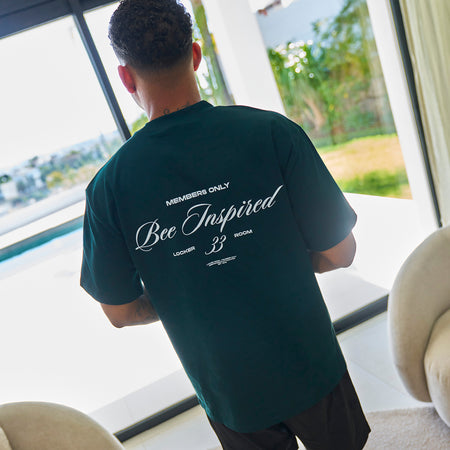 Bee Inspired Team Oversized T-Shirt in Pine Green, heavyweight cotton oversized tee with dropped shoulders, front view