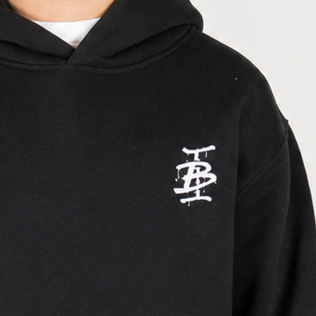 Bee Inspired Junior Tonali Hoodie in Black/Pink, relaxed fit junior hoodie with a graffiti-style BI monogram print, back view