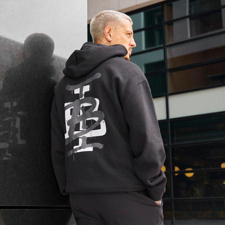 Bee Inspired Tonali Hoodie in Black, heavyweight cotton hoodie with large graffiti-style graphic, back view