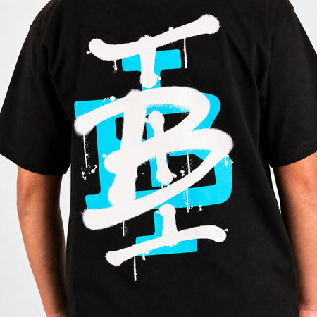 Bee Inspired Junior Tonali T-Shirt in Black/Aqua, heavyweight cotton junior tee with a graffiti-style graphic, back view