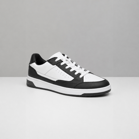 Bee Inspired Renato Cupsole Trainer in White/Black, court-inspired trainer with a premium finish, close-up crop shot