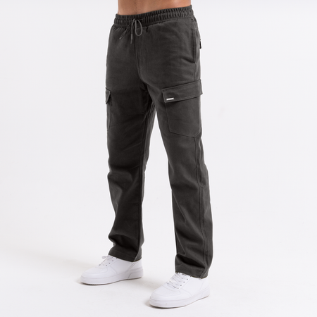 Bee Inspired Verdi Cargo Pant in Charcoal, relaxed fit carpenter-style cargo trousers with a drawcord waistband, styled shot