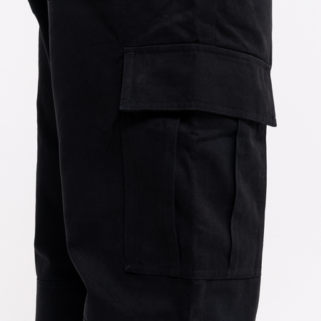 Bee Inspired Victor Cargo Pants in Black, relaxed fit cargo trousers with 3D pleat pockets and an open hem, front view