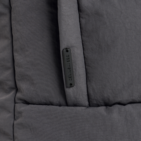 Bee Inspired Villar Longline Jacket in Charcoal, longline puffer jacket for winter warmth, front view