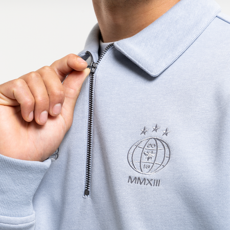 Bee Inspired Zico Zip Polo in Blue, long sleeve collared polo with a quarter-zip neckline, alternate angle