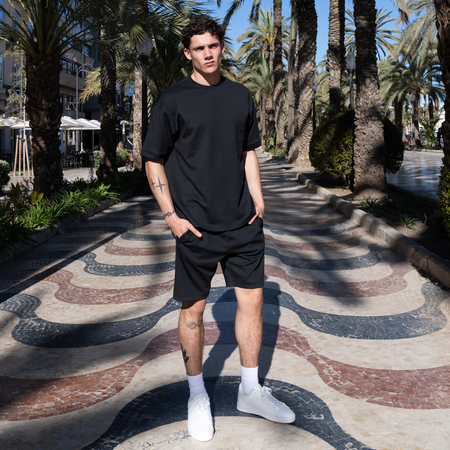 Bee Inspired Morata T-Shirt in Black, relaxed fit tee in neoprene fabric, part of the Morata twin set, front view