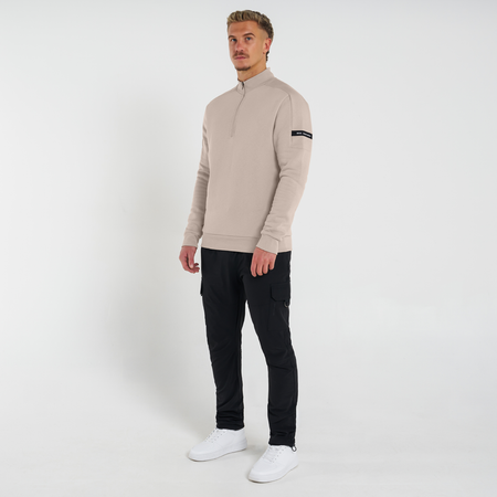Bee Inspired Klose 1/4 Zip in Clay, slim fit quarter-zip with stretch cuffs and hem, styled shot