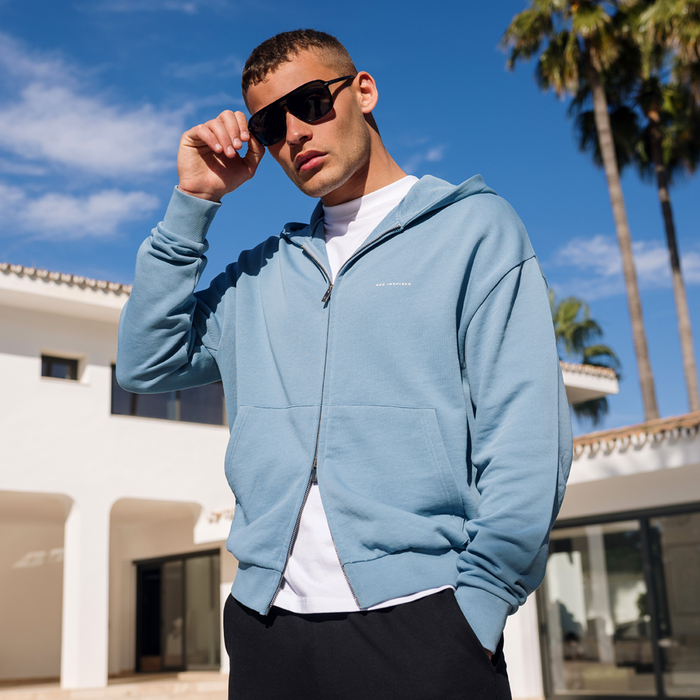 Diallo Zip Hoodie - Dusky Blue