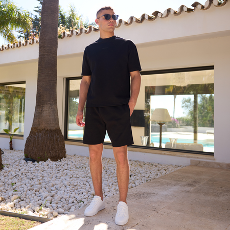 Bee Inspired Henrich T-Shirt in Black, relaxed fit tee in a cotton polyester blend, styled lifestyle shot