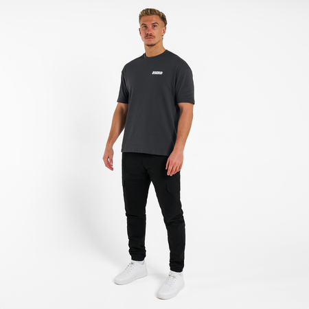 Bee Inspired Aguirre T-Shirt in Charcoal, relaxed fit tee with a raised print across chest and back, back view