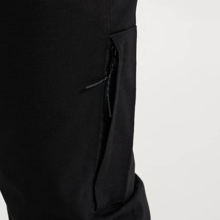 Bee Inspired Medel Cargo Pant in Black, regular fit cargo trousers with a side zip pocket, styled shot