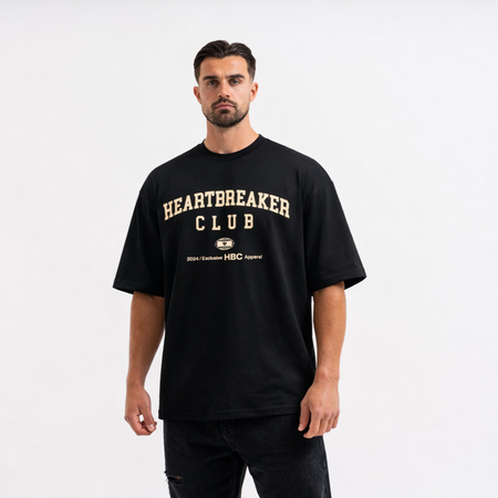 Bee Inspired Heartbreaker Club T-Shirt in Black, oversized boxy fit tee in premium cotton, styled shot