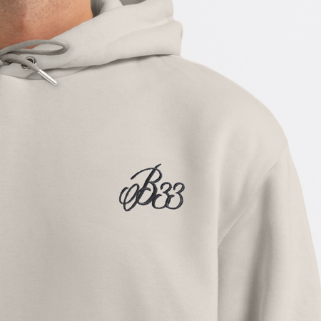 Bee Inspired Classic Hoodie in Sand, thick brush-backed fabric hoodie for warmth and comfort, close-up