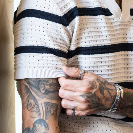 Deisler Knitted Polo Shirt - Cream/Navy