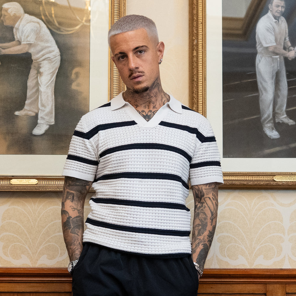 Deisler Knitted Polo Shirt - Cream/Navy