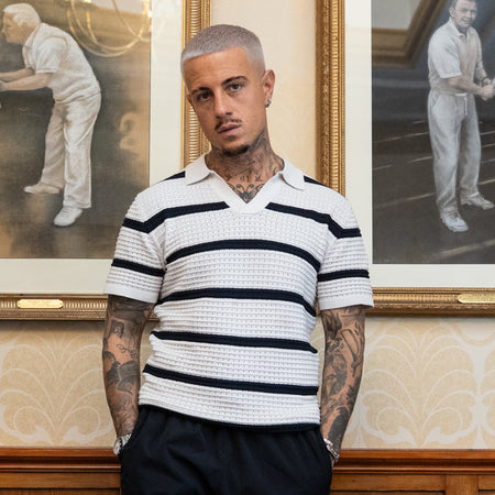 Deisler Knitted Polo Shirt - Cream/Navy