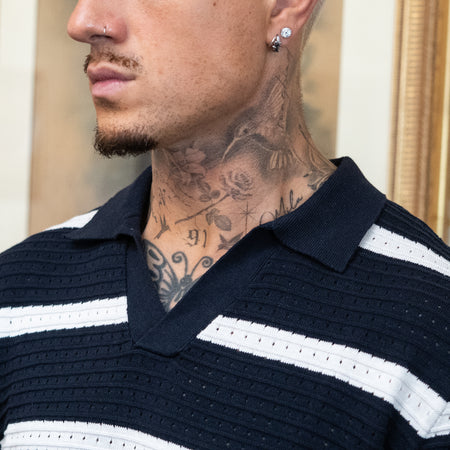 Deisler Knitted Polo Shirt - Navy/Cream
