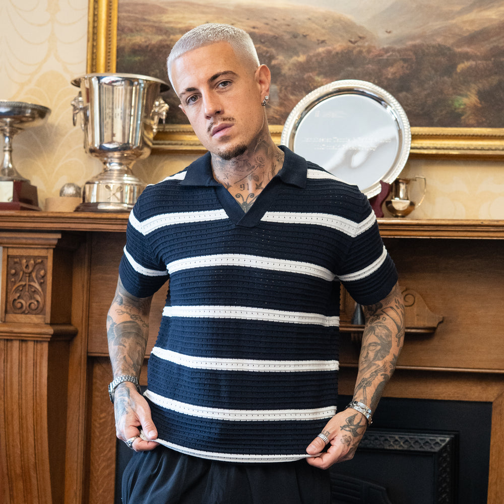 Deisler Knitted Polo Shirt - Navy/Cream