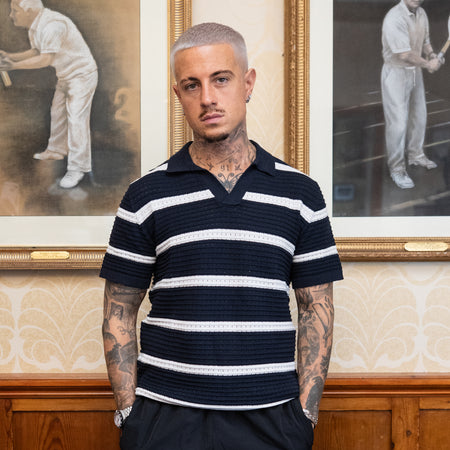 Deisler Knitted Polo Shirt - Navy/Cream