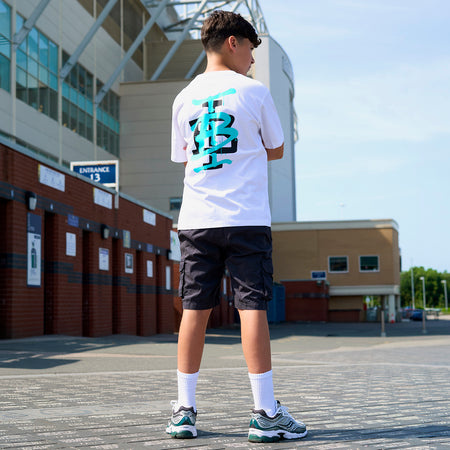 Bee Inspired Junior Tonali T-Shirt in White/Aqua, heavyweight cotton junior tee with a graffiti-style graphic