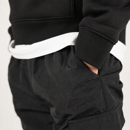 Bee Inspired Junior Madueke Cargo Pants in Black, regular fit junior cargo trousers with utility pockets and stretch cuffs