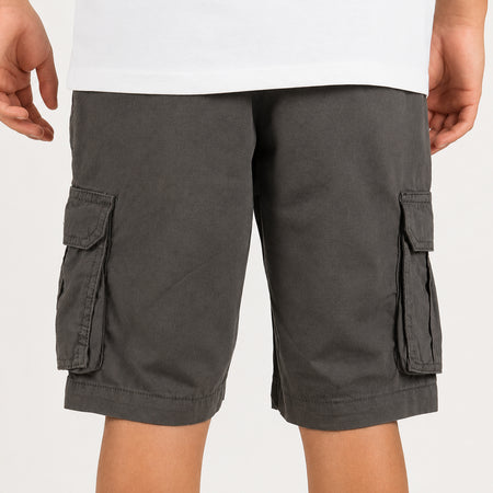 Bee Inspired Junior Cunha Shorts in Grey, relaxed fit junior cargo shorts with multiple pockets, close-up crop shot