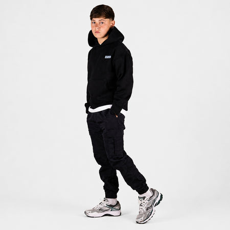 Bee Inspired Junior Aguirre Hoodie in Black/Blue, relaxed fit junior hoodie with a raised chest and back print