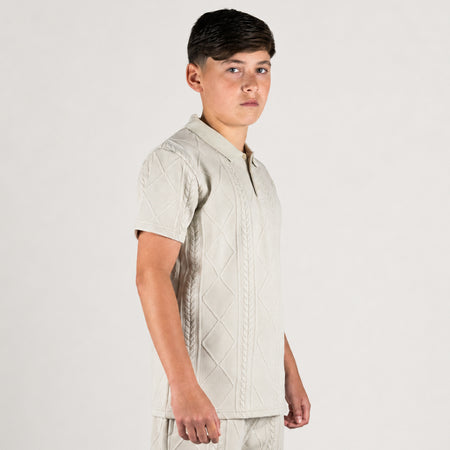 Bee Inspired Junior Konsa Twin Set in Light Stone, matching polo shirt and shorts twin set in lightweight cotton