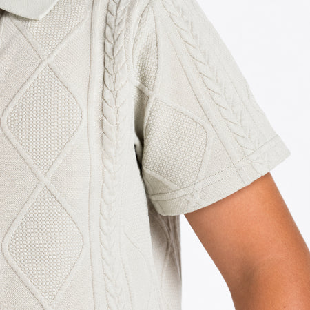 Bee Inspired Junior Konsa Twin Set in Light Stone, matching polo shirt and shorts twin set in lightweight cotton