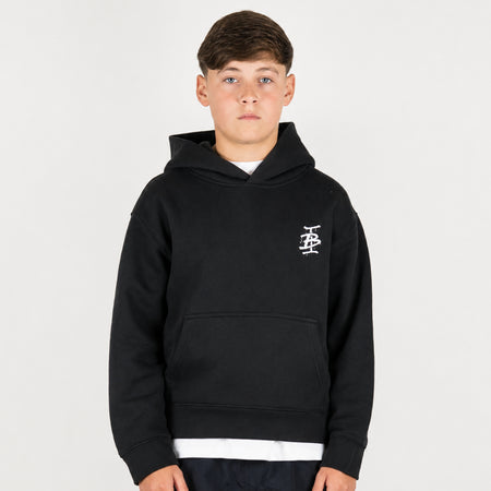 Bee Inspired Junior Tonali Hoodie in Black/Aqua, relaxed fit junior hoodie with a graffiti-style BI monogram print
