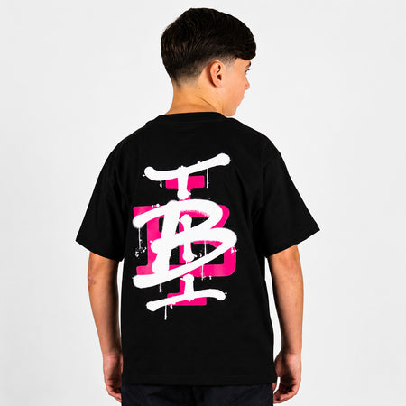 Bee Inspired Junior Tonali T-Shirt in Black/Pink, heavyweight cotton junior tee with a graffiti-style graphic
