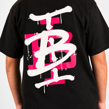 Bee Inspired Junior Tonali T-Shirt in Black/Pink, heavyweight cotton junior tee with a graffiti-style graphic