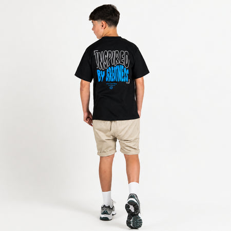 Bee Inspired Junior Aguirre T-Shirt in Black/Blue, relaxed fit junior tee with a raised chest and back print
