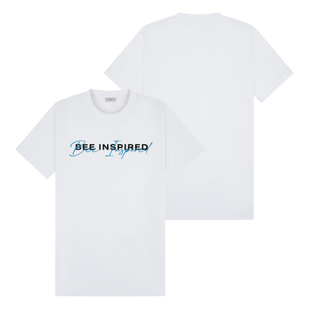 Bee Inspired Muslera T-Shirt in White Relaxed Fit, boxy square oversized fit tee, front view