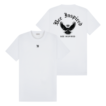 Bee Inspired Pacho T-Shirt in White Relaxed Fit, boxy square oversized fit tee, a modern everyday essential, front view