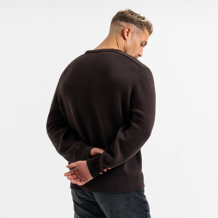 Bee Inspired Conti Sweater in Coffee, relaxed fit premium knitwear sweater, close-up