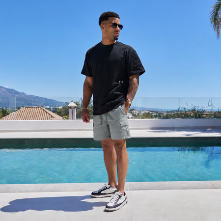 Bee Inspired Cruz Cargo Short in Grey, regular fit cargo shorts with a multi utility pocket design, styled shot