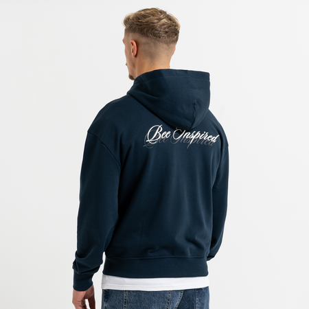 Bee Inspired Endo Zip Hoodie in Dark Navy, heavyweight cotton full zip hoodie with a structured fit, front view