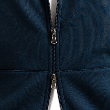 Bee Inspired Endo Zip Hoodie in Dark Navy, heavyweight cotton full zip hoodie with a structured fit, front view