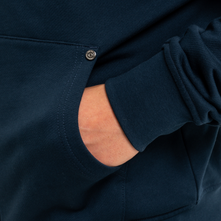 Bee Inspired Endo Zip Hoodie in Dark Navy, heavyweight cotton full zip hoodie with a structured fit, styled shot