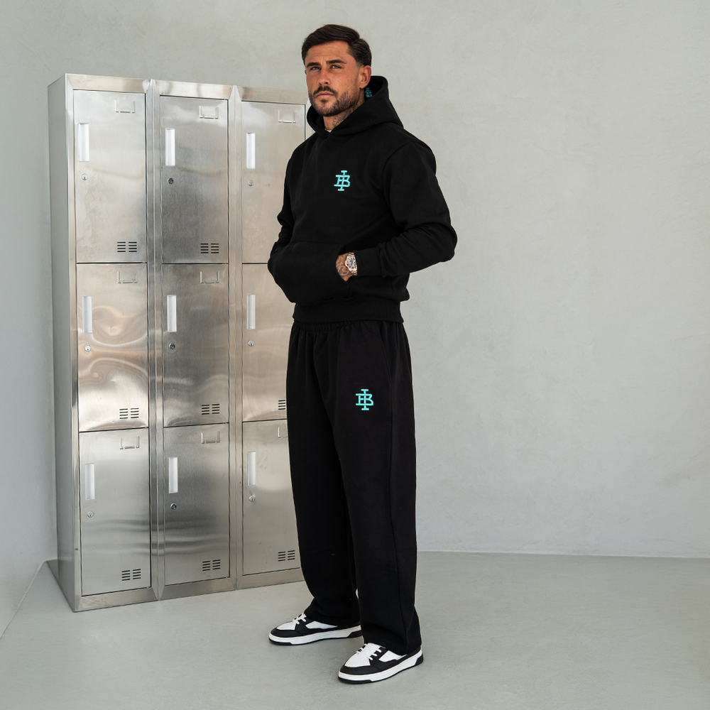 Bee Inspired Guedes Hoodie in Black/Aqua, close-up