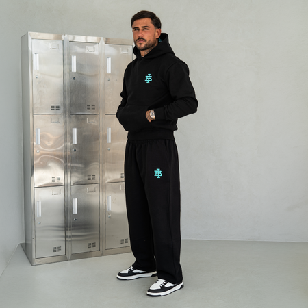 Bee Inspired Guedes Hoodie in Black/Aqua, close-up