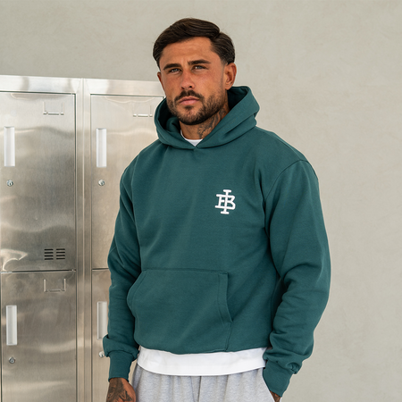 Bee Inspired Guedes Hoodie in Teal/White, front view