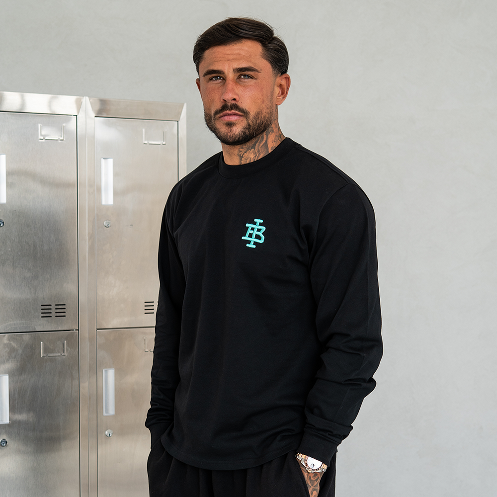 Bee Inspired Guedes Long Sleeve T-Shirt in Black/Aqua, styled shot