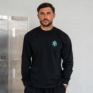 Bee Inspired Guedes Long Sleeve T-Shirt in Black/Aqua, front view